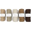 BOBBINY 3Ply Twisted Macrame Cotton Cord Dori(Each Color 4Mm 50 Meter)Thread For Macrame Diy And Other Projects_Light Brown Chiku Dark Brown Chocolate Off White., 5 Roll