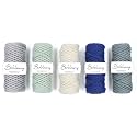 Bobbiny 3Ply Twisted Macrame Cotton Cord Dori (Each Color 4mm 20 Meter) Thread for Macrame DIY and Other Projects_Off White Blue Grey Loreal Green Melange.