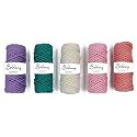 BOBBINY 3Ply Twisted Macrame Cotton Cord Dori(Each Color 3Mm 50 Meter)Thread for Macrame Diy &amp; Other Projects_Peach Sea Green Baby Pink Off White Purple., 5 Roll