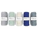 Bobbiny 3Ply Twisted Macrame Cotton Cord Dori (Each Color 4mm 10 Meter) Thread for Macrame DIY and Other Projects_Off White Blue Grey Loreal Green Melange.