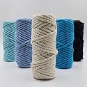 Bobbiny 3Ply Twisted Macrame Cotton Cord Dori (Each Color 3mm 100 Meter) Thread for Macrame DIY and Other Projects_Dark Sky Sky Firozi Black Off White.