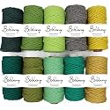 Bobbiny 3Ply Twisted Macrame Cotton Cord Dori (Each Color 3mm 20 Meter) Thread for Macrame DIY and Other Projects_Army Green Parrot D Grey Lemon D Green Mehndi Mint S Green Mus Y.