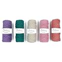 BOBBINY 3Ply Twisted Macrame Cotton Cord Dori(Each Color 4Mm 20 Meter)Thread For Macrame Diy And Other Projects_Peach Sea Green Baby Pink Off White Purple., 5 Roll
