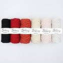 Bobbiny 3PlyTwisted Macrame Cotton Cord Dori (Each Color 3mm 10 Meter) Thread for Macrame DIY and Other Projects_Bleach White,Black,Brown,Dark Sky,Baby Pink,N Pink.