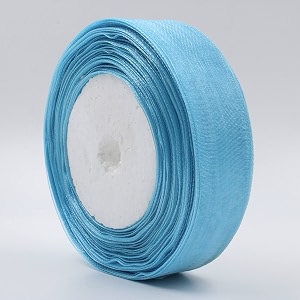 bobbiny organza striped ribbon firozi 1 inch 35 meters for bridal gift wrap christmas bows party decoration - pack of 3