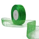 Bobbiny Organza Striped Ribbon Green (1 inch,35 Meters) for Bridal Gift wrap, Wrapping Bows, Gift Bows, Christmas Bows, Party Decoration Pack of 2