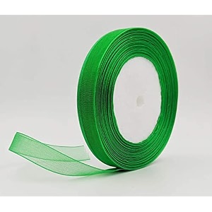 bobbiny organza striped ribbon leaf green 12 mm 05 inch 35 meters for bridal gift wrap wrapping christmas bows party decoration - pack of 5