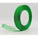 Bobbiny Organza Striped Ribbon Leaf Green 12 mm (0.5 inch, 35 Meters) for Bridal Gift Wrap, Wrapping, Christmas Bows, Party Decoration - Pack of 5