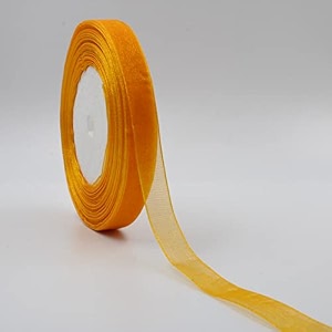bobbiny organza striped ribbon light orange 12 mm 05 inch 35 meters for bridal gift wrap bows christmas party decoration - pack of 4