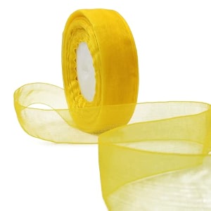 bobbiny organza striped ribbon sun yellow 1 inch35 meters for bridal gift wrap wrapping bows gift bows christmas bows party decoration pack of 5