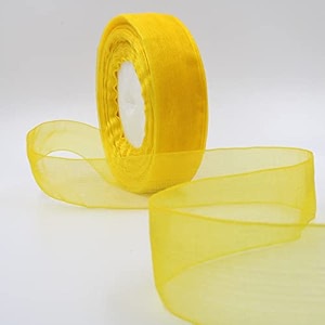 bobbiny organza striped ribbon sun yellow 1 inch35 meters for bridal gift wrap wrapping bows gift bows christmas bows party decoration pack of 2