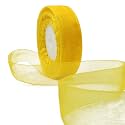 Bobbiny Organza Striped Ribbon Sun Yellow (1 inch,35 Meters) for Bridal Gift wrap, Wrapping Bows, Gift Bows, Christmas Bows, Party Decoration Pack of 4