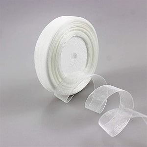 bobbiny organza striped ribbon white 12 mm 05 inch 35 meters for bridal gift wrap bows christmas party decoration - pack of 2