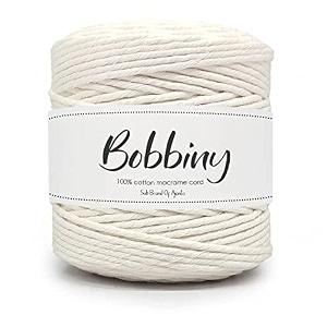 bobbiny  single strand cotton macrame cord thread rope for crafts macrame diy and other projects  white  4mm 50 meter