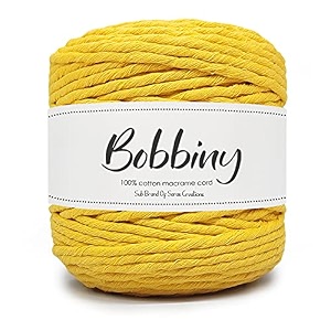 bobbiny  single strand cotton macrame cord thread rope for crafts macrame diy and other projects  yellow  4mm 20 meter