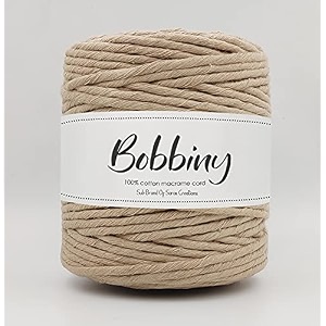 bobbiny  single strand cotton macrame cord thread rope for crafts macrame diy and other projects  light brown  4mm 100 meter