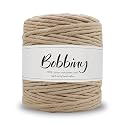 BOBBINY | Single Strand Cotton Macrame Cord Thread Rope for Crafts, Macrame DIY and Other Projects | Light Brown | 4mm, 20 Meter