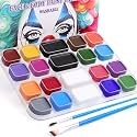 BOBISUKA 18 Color Water-Activated Cream Face Paint Palette, Washable Face & Body Painting Kit with Extra Black & White Pans and Brushes for Halloween, Cosplay, Carnival, SFX & Costume Makeup