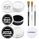 BOBISUKA Black & White Face Body Paint + Setting Powder + 3PCS Artist Brushes Face Painting Kit for Adult Large Capacity Professional Oil Based Cream Paints Palette For Halloween Clown Skeleton Vampir