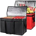 Bodaon 2-Pack Insulated Food Delivery Bag, XXX-Large Grocery Bag, Black+Red