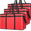 Bodaon 3 Pack Insulated Food Delivery Bags, XXXL Catering Cooler Bag Red