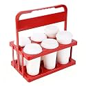 Bodaon 6 Cup Drink Carrier with Handle, Plastic Cup Carriers for Drinks, Drink Holder for Car, Take Out Delivery Drivers, Accessories, Portable Foldable Reusable Mobile, Use for Food Delivery Bag, Red