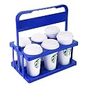 Bodaon 6 Cup Drink Carrier with Handle, Plastic Cup Holders for Take Out Delivery Drivers, Reusable Foldable Car Drink Caddy, Leakproof Food Delivery Accessories, 360° Secure Grip, Blue