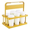 Bodaon 6 Cup Drink Carrier with Handle, Plastic Cup Holders for Take Out Delivery Drivers, Reusable Foldable Car Drink Caddy, Leakproof Food Delivery Accessories, 360° Secure Grip, Yellow