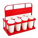 Bodaon 8 Cup Drink Carrier with Handle, Plastic Cup Carriers for Drinks, Drink Holder for Car, Take Out Delivery Drivers Accessories, Portable Foldable Reusable Mobile, Use for Food Delivery Bag, Red