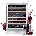 BODEGA 24 Inch Dual Zone Wine Fridge, 46 Bottle Built-in Wine Cooler with Compressor Cooling, Double-Layer UV Glass Door, Digital Thermostat &amp; ≤35dB Quiet – Freestanding Fridge for Home Kitchen Bar