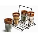 Bodhi House Ceramic Cutting Chai Glasses Set of 4 Piece, 110Ml