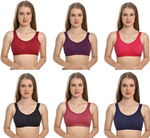bodica pack of 6 women sports non padded bra multicolor