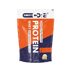 body core science high whey protein ultra premium 1kg vanilla pack of 1  whey protein  high whey protein