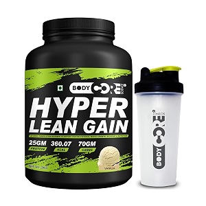 body core science hyper lean gainer 3 kg weight gainer mass gainer vanilla po1 with shaker