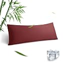 Body Pillowcase, Cooling Viscose from Bamboo Pillow Cover with Zipper Closure, Soft Moisture-Wicking for Hot Sleepers, Hair and Skin-Friendly, Burgundy, 1 Pack