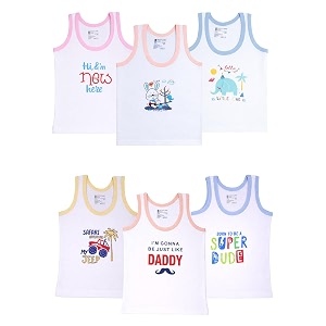bodycare boys cotton slim vest round neck sleeveless pack of 6-white