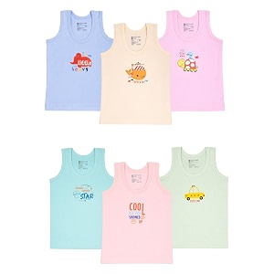 bodycare boys cotton slim vest round neck sleeveless pack of 6-white