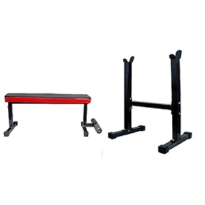 bodyfit fitness flat weight bench press with biceps stand - 260 kg capacity utility exercise bench set home gym leg dual flat  stand