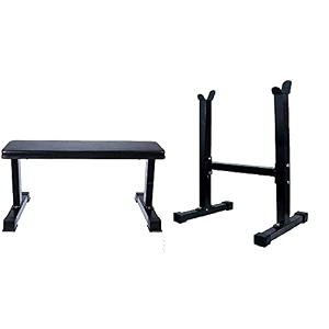 bodyfit fitness flat weight bench press with biceps stand - 260 kg capacity utility exercise bench set home gym simple flat  stand