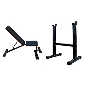 bodyfit fitness flat weight bench press with biceps stand - 260 kg capacity utility exercise bench set home gym adjustable bench  stand