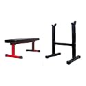 Bodyfit Fitness Flat Weight Bench Press with Biceps Stand - 260 kg Capacity Utility Exercise Bench Set Home Gym. (Red Flat + Stand)