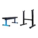 Bodyfit Fitness Flat Weight Bench Press with Biceps Stand - 260 kg Capacity Utility Exercise Bench Set Home Gym. (Blue Flat + Stand)