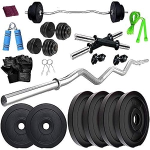 bodyfit home gym combo home gym set gym equipments weight plates with 3ft curl rod  one pair dumbbell rods weight plates exercise set home gym kit with accessories 10kg combo