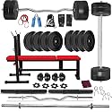 Bodyfit Home Gym Combo, Home Gym Set, Gym Equipment, Weight Plates 3in1 Bench with 2 Bars N 2 Dumbbell Rods, Gym Bag and Accessories (60)