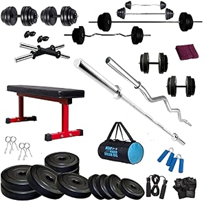 bodyfit home gym set combo kit equipment 20kg-100kg weight plates 3ft curl 5ft plain rod flat red pipe bench2 pcs dumbbell rodsfitness exercise set 100 kg gym set