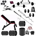BodyFit PVC Men's Home Gym Equipment Combo, 3 ft Curl +5 ft Plain Rod n 1 Pair Dumbbell Rods, Adjustable Gym Bench, Fitness Bench, Home Gym Equipments Gym Accessories Combo Set (40 kg, Black)
