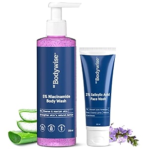 be bodywise 5 niacinamide body wash amp 2 salicylic acid face wash  with aloe vera extract  for intense hydration deep cleansing amp glowing skin  350 ml