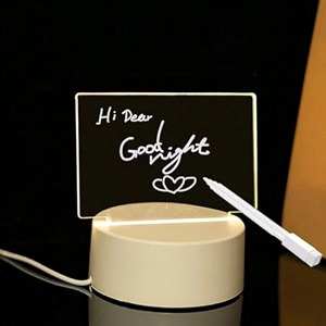 gifts- 3d acrylic creative message board with led light lamp base holder with writing pen transparent 6x4 inches  no onoff switch only a cable included