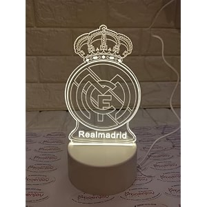 realmadridd 3d night led light lamp with stand base  3d engraved acrylic lamp for bedroom decor birthday gift  size approx 20 cm  no onoff switch only a cable included