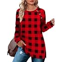 Bofell Long Sleeve Shirts for Women Lightweight Button Decor Tunic Tops Side Split